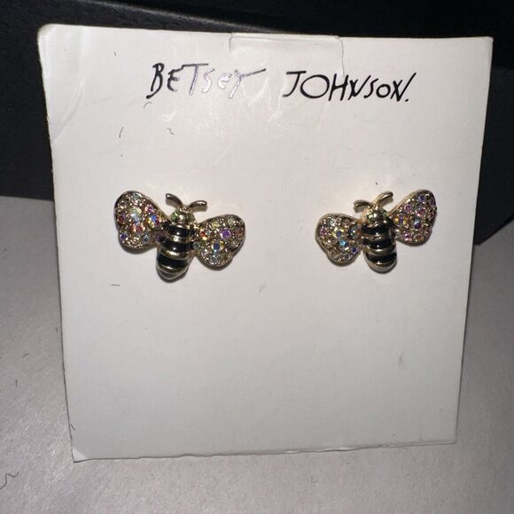 Betsey Johnson Bees Iridescent Crystal Small  Earrings - Picture 2 of 4
